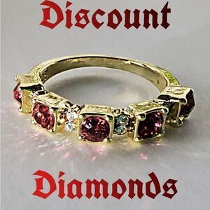 Red Ruby & Clear White Baguette Diamond Ring on 925 Silver - Women's